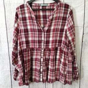 Maurices Empire waist Plaid top Size XL